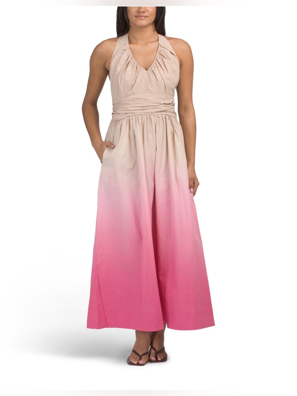 YOUNG FABULOUS & BROKE OMBRÉ HALTER MAXI DRESS BEIGE TO PINK  SIZE  M NWT